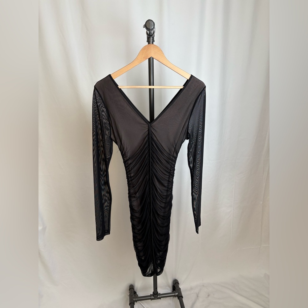 Shinestar Black Bodycon Long Sleeve V-Neck Dress